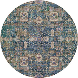 Homeroots 3' Artichoke Green & Ivory Oriental Washable Area Rug - Durable Indoor/Outdoor Design For Every Space 8' Round Polyester 579633