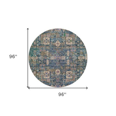 Homeroots 3' Artichoke Green & Ivory Oriental Washable Area Rug - Durable Indoor/Outdoor Design For Every Space 8' Round Polyester 579633