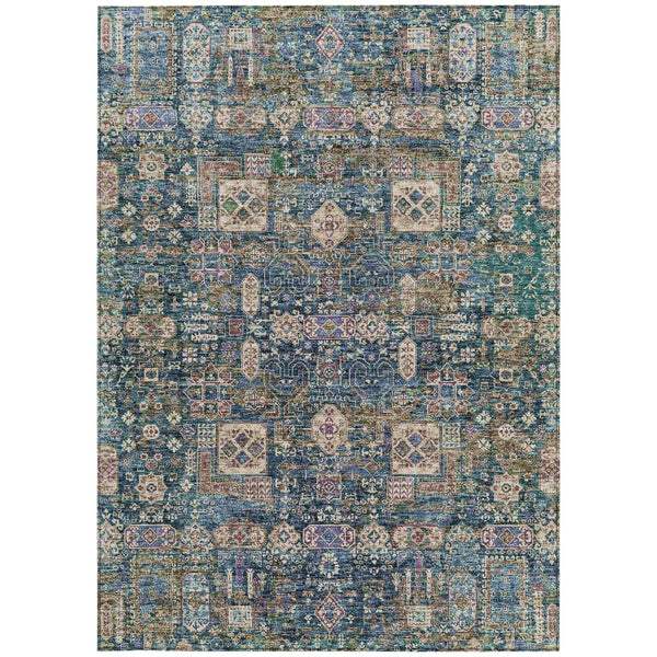 Homeroots 3' Artichoke Green & Ivory Oriental Washable Area Rug - Durable Indoor/Outdoor Design For Every Space 8' X 10' Polyester 579634