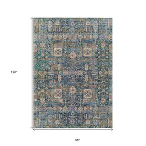 Homeroots 3' Artichoke Green & Ivory Oriental Washable Area Rug - Durable Indoor/Outdoor Design For Every Space 8' X 10' Polyester 579634