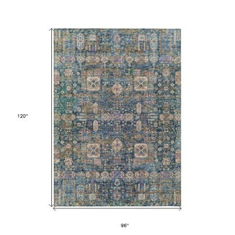 Homeroots 3' Artichoke Green & Ivory Oriental Washable Area Rug - Durable Indoor/Outdoor Design For Every Space 8' X 10' Polyester 579634