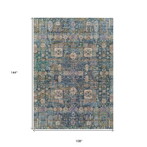 Homeroots 3' Artichoke Green & Ivory Oriental Washable Area Rug - Durable Indoor/Outdoor Design For Every Space 9' X 12' Polyester 579635