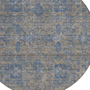 Homeroots 3' Artichoke Green & Ivory Oriental Washable Area Rug - Durable Indoor/Outdoor Design For Every Space 8' Round Polyester 579639