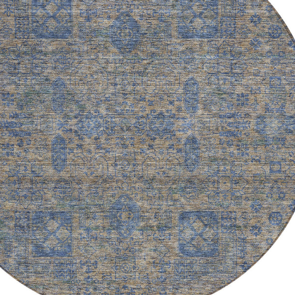 Homeroots 3' Artichoke Green & Ivory Oriental Washable Area Rug - Durable Indoor/Outdoor Design For Every Space 8' Round Polyester 579639