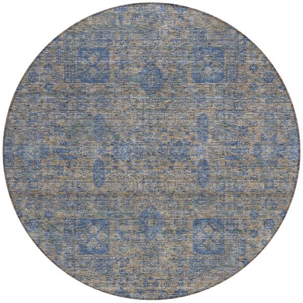 Homeroots 3' Artichoke Green & Ivory Oriental Washable Area Rug - Durable Indoor/Outdoor Design For Every Space 8' Round Polyester 579639