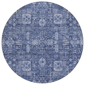 HomeRoots 5' Navy Blue and Sky Blue Oriental Area Rug - Durable, Washable, Indoor/Outdoor Home Essential 8' Round 579645