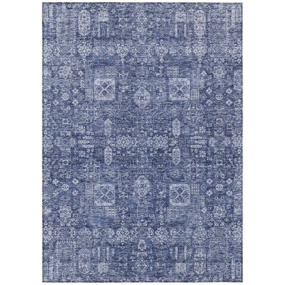 HomeRoots 9' Durable Navy and Sky Blue Oriental Washable Area Rug for Indoor and Outdoor Living Spaces 9' X 12' 579647