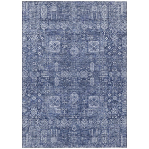HomeRoots 9' Durable Navy and Sky Blue Oriental Washable Area Rug for Indoor and Outdoor Living Spaces 9' X 12' 579647