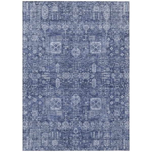 HomeRoots 9' Durable Navy and Sky Blue Oriental Washable Area Rug for Indoor and Outdoor Living Spaces 9' X 12' 579647