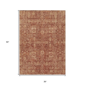 Homeroots 3' Artichoke Green & Ivory Oriental Washable Area Rug - Durable Indoor/Outdoor Design For Every Space 3' X 5' Polyester 579649
