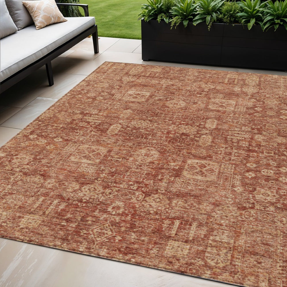 HomeRoots 5' Vibrant Orange Copper Terra Cotta Oriental Washable Area Rug for Indoor Outdoor Spaces 5' X 8' 579650