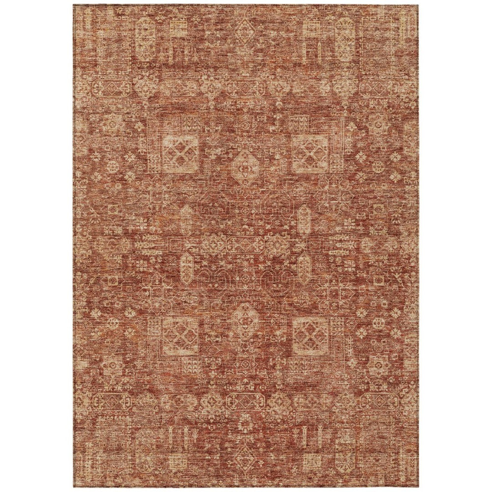 HomeRoots 5' Vibrant Orange Copper Terra Cotta Oriental Washable Area Rug for Indoor Outdoor Spaces 5' X 8' 579650