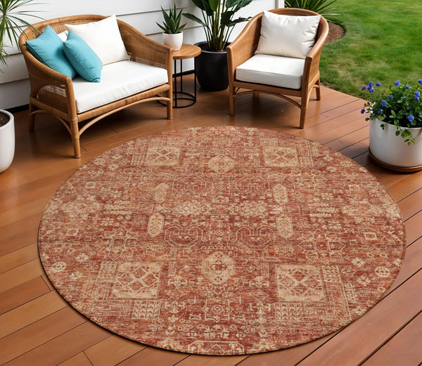 Homeroots 3' Artichoke Green & Ivory Oriental Washable Area Rug - Durable Indoor/Outdoor Design For Every Space 8' Round Polyester 579651