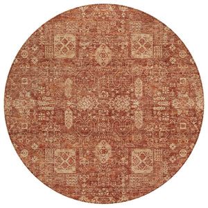 HomeRoots 5' Vibrant Orange Copper Terra Cotta Oriental Washable Area Rug for Indoor Outdoor Spaces 8' Round 579651