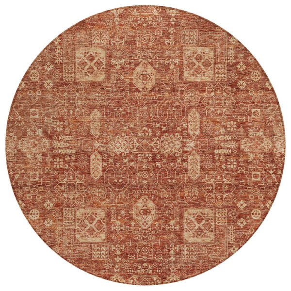 HomeRoots 5' Vibrant Orange Copper Terra Cotta Oriental Washable Area Rug for Indoor Outdoor Spaces 8' Round 579651