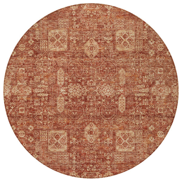 Homeroots 3' Artichoke Green & Ivory Oriental Washable Area Rug - Durable Indoor/Outdoor Design For Every Space 8' Round Polyester 579651