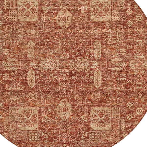 Homeroots 3' Artichoke Green & Ivory Oriental Washable Area Rug - Durable Indoor/Outdoor Design For Every Space 8' Round Polyester 579651