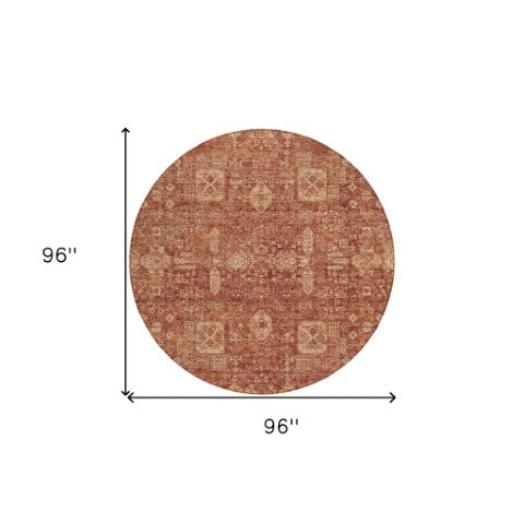 Homeroots 3' Artichoke Green & Ivory Oriental Washable Area Rug - Durable Indoor/Outdoor Design For Every Space 8' Round Polyester 579651