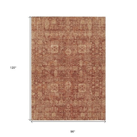 Homeroots 3' Artichoke Green & Ivory Oriental Washable Area Rug - Durable Indoor/Outdoor Design For Every Space 8' X 10' Polyester 579652