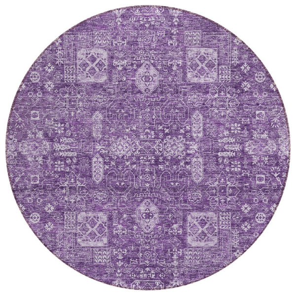 HomeRoots 5' Purple Lilac and Lavender Oriental Area Rug - Durable, Washable Indoor-Outdoor Accent for Any Space 8' Round 579657