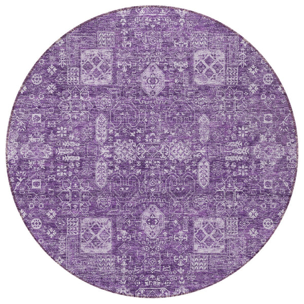 Homeroots 3' Artichoke Green & Ivory Oriental Washable Area Rug - Durable Indoor/Outdoor Design For Every Space 8' Round Polyester 579657