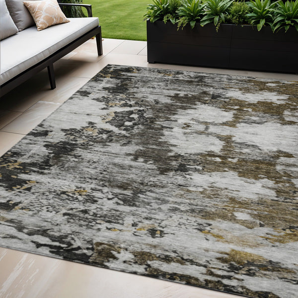 Homeroots 3' Taupe Brown And Gold Abstract Washable Indoor Outdoor Area Rug - Stylish, Durable, Versatile Design 5' X 8' Polyester 579662