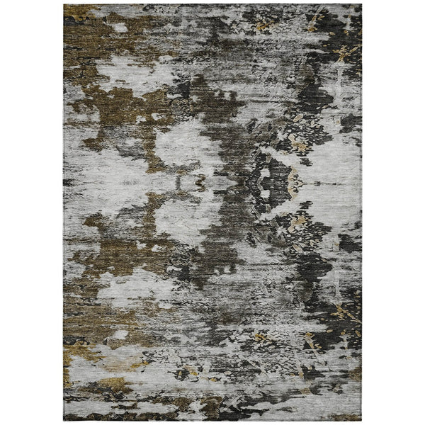 Homeroots 3' Taupe Brown And Gold Abstract Washable Indoor Outdoor Area Rug - Stylish, Durable, Versatile Design 5' X 8' Polyester 579662