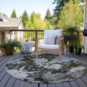 Homeroots 3' Taupe Brown And Gold Abstract Washable Indoor Outdoor Area Rug - Stylish, Durable, Versatile Design 8' Round Polyester 579663