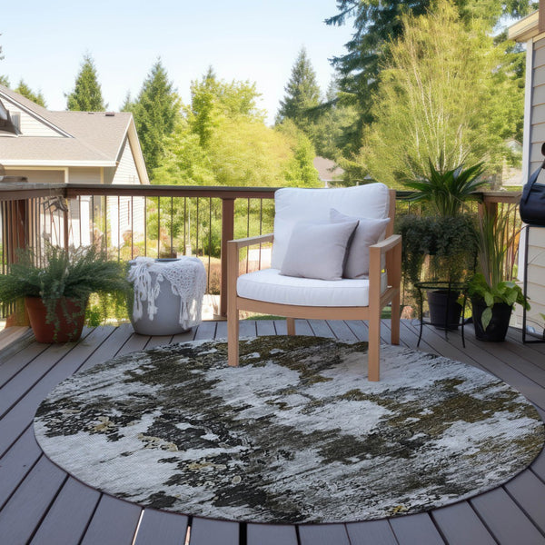 Homeroots 3' Taupe Brown And Gold Abstract Washable Indoor Outdoor Area Rug - Stylish, Durable, Versatile Design 8' Round Polyester 579663