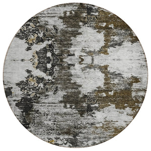 HomeRoots 5' Stylish Taupe Brown & Gold Abstract Area Rug - Washable, Durable, Indoor/Outdoor Comfort & Design 8' Round 579663