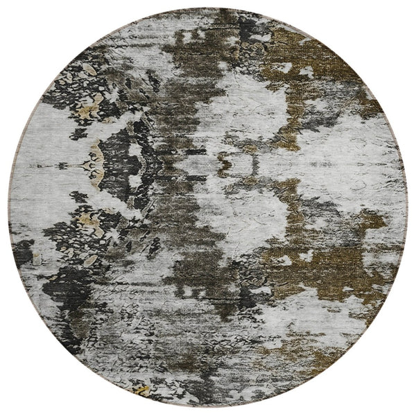 HomeRoots 5' Stylish Taupe Brown & Gold Abstract Area Rug - Washable, Durable, Indoor/Outdoor Comfort & Design 8' Round 579663