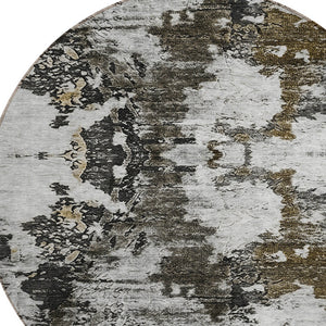 Homeroots 3' Taupe Brown And Gold Abstract Washable Indoor Outdoor Area Rug - Stylish, Durable, Versatile Design 8' Round Polyester 579663