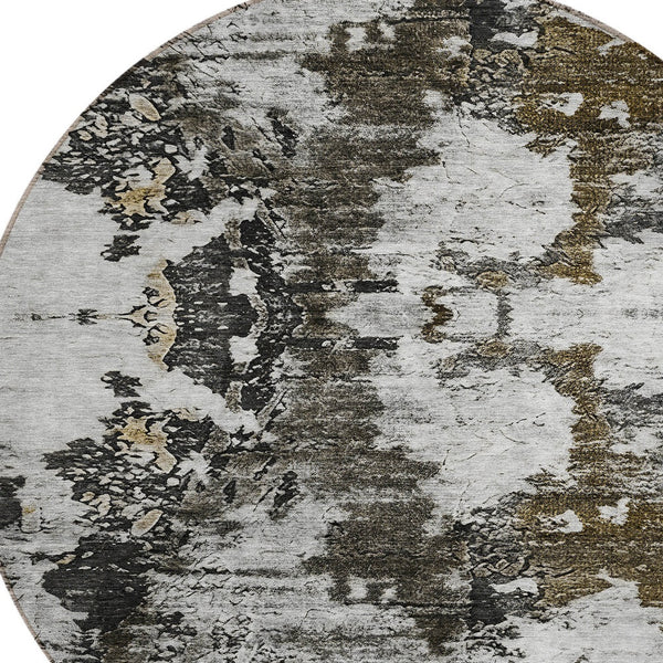 Homeroots 3' Taupe Brown And Gold Abstract Washable Indoor Outdoor Area Rug - Stylish, Durable, Versatile Design 8' Round Polyester 579663