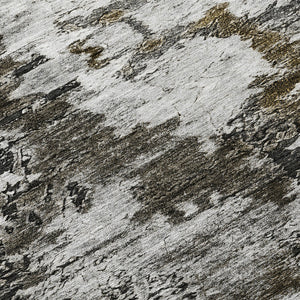 Homeroots 3' Taupe Brown And Gold Abstract Washable Indoor Outdoor Area Rug - Stylish, Durable, Versatile Design 8' Round Polyester 579663