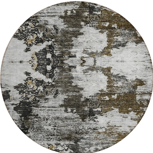 Homeroots 3' Taupe Brown And Gold Abstract Washable Indoor Outdoor Area Rug - Stylish, Durable, Versatile Design 8' Round Polyester 579663