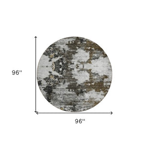 Homeroots 3' Taupe Brown And Gold Abstract Washable Indoor Outdoor Area Rug - Stylish, Durable, Versatile Design 8' Round Polyester 579663