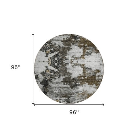 Homeroots 3' Taupe Brown And Gold Abstract Washable Indoor Outdoor Area Rug - Stylish, Durable, Versatile Design 8' Round Polyester 579663