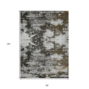 Homeroots 3' Taupe Brown And Gold Abstract Washable Indoor Outdoor Area Rug - Stylish, Durable, Versatile Design 8' X 10' Polyester 579664