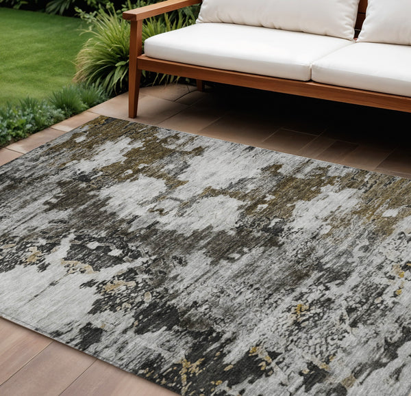 Homeroots 3' Taupe Brown And Gold Abstract Washable Indoor Outdoor Area Rug - Stylish, Durable, Versatile Design 8' X 10' Polyester 579664
