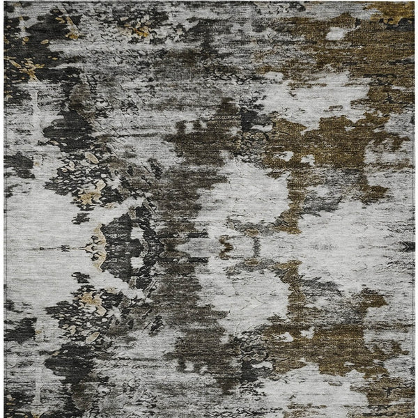 Homeroots 3' Taupe Brown And Gold Abstract Washable Indoor Outdoor Area Rug - Stylish, Durable, Versatile Design 9' X 12' Polyester 579665