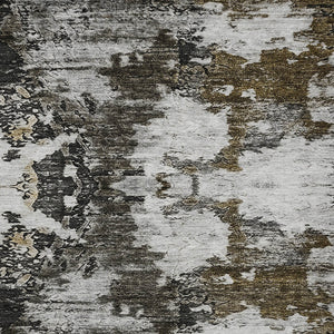 Homeroots 3' Taupe Brown And Gold Abstract Washable Indoor Outdoor Area Rug - Stylish, Durable, Versatile Design 9' X 12' Polyester 579665