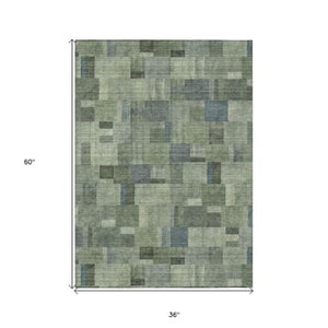 Homeroots 3' Geometric Washable Indoor Outdoor Area Rug In Green And Mint – Stylish, Durable, And Versatile! 3' X 5' Polyester 579667