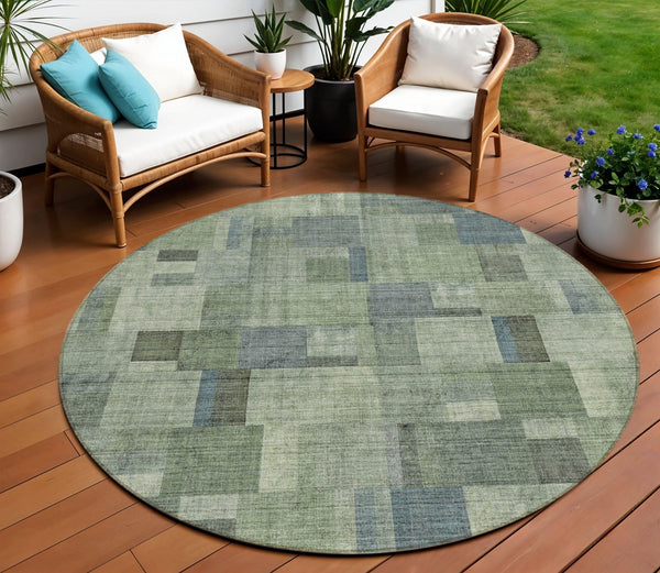 Homeroots 3' Geometric Washable Indoor Outdoor Area Rug In Green And Mint – Stylish, Durable, And Versatile! 8' Round Polyester 579669