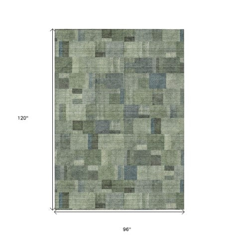 Homeroots 3' Geometric Washable Indoor Outdoor Area Rug In Green And Mint – Stylish, Durable, And Versatile! 8' X 10' Polyester 579670