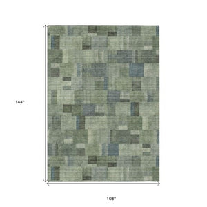 Homeroots 3' Geometric Washable Indoor Outdoor Area Rug In Green And Mint – Stylish, Durable, And Versatile! 9' X 12' Polyester 579671