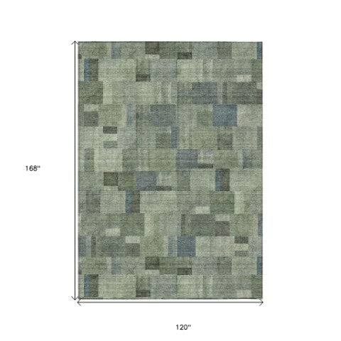 Homeroots 3' Geometric Washable Indoor Outdoor Area Rug In Green And Mint – Stylish, Durable, And Versatile! 10' X 14' Polyester 579672