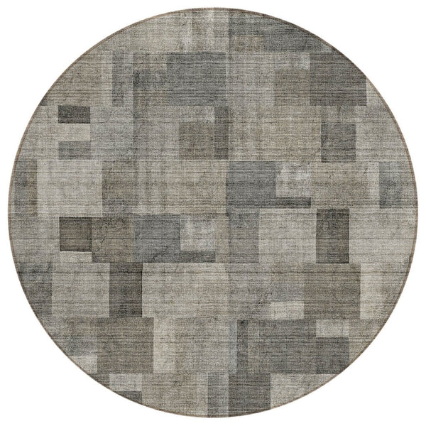 HomeRoots 5' Versatile Taupe Beige and Gray Geometric Area Rug for Indoor and Outdoor Spaces, Washable Durability 8' Round 579675
