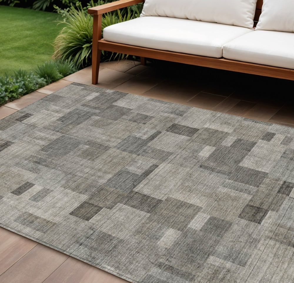 HomeRoots 5' Versatile Taupe Beige and Gray Geometric Area Rug for Indoor and Outdoor Spaces, Washable Durability 10' X 14' 579678