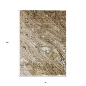 Homeroots 3' Brown Tan And Beige Abstract Washable Indoor Outdoor Area Rug For Versatile Home Decor Solutions 3' X 5' Polyester 579679