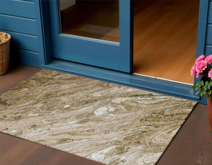 Homeroots 3' Brown Tan And Beige Abstract Washable Indoor Outdoor Area Rug For Versatile Home Decor Solutions 3' X 5' Polyester 579679